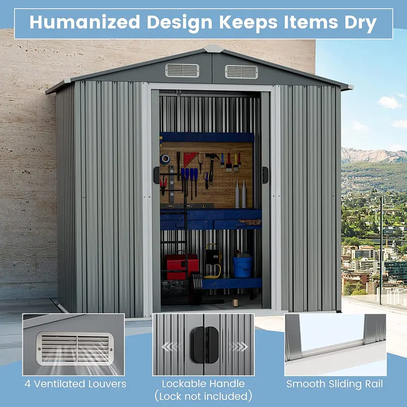6' x 4' Galvanized Metal Outdoor Storage Shed – Rust-Resistant Tool House with Reinforced Frame