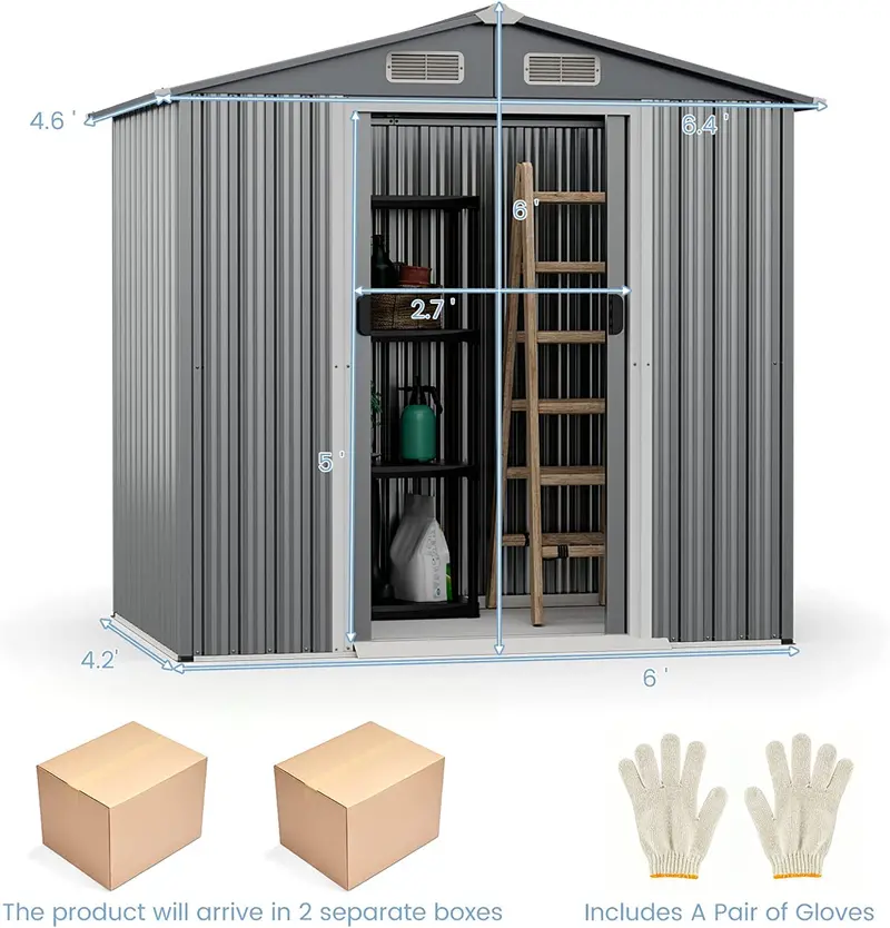 6' x 4' Galvanized Metal Outdoor Storage Shed – Rust-Resistant Tool House with Reinforced Frame