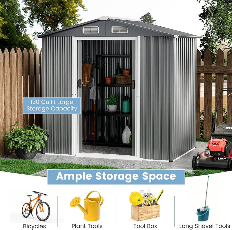 6' x 4' Galvanized Metal Outdoor Storage Shed – Rust-Resistant Tool House with Reinforced Frame