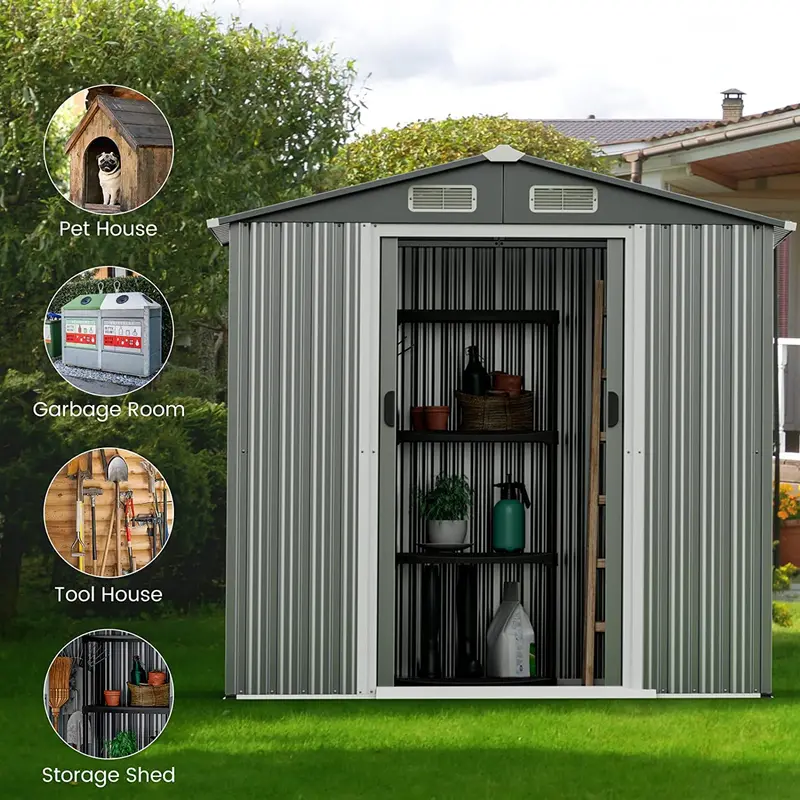 6' x 4' Galvanized Metal Outdoor Storage Shed – Rust-Resistant Tool House with Reinforced Frame