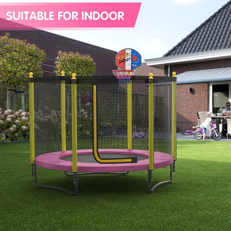 60-Inch Enclosed Trampoline with Safety Net & Basketball Hoop for Ages 1–8