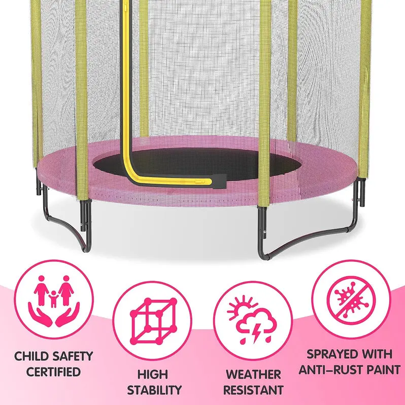 60-Inch Enclosed Trampoline with Safety Net & Basketball Hoop for Ages 1–8