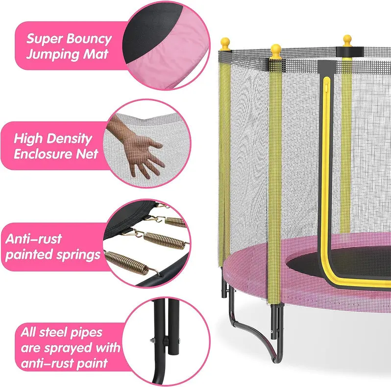 60-Inch Enclosed Trampoline with Safety Net & Basketball Hoop for Ages 1–8