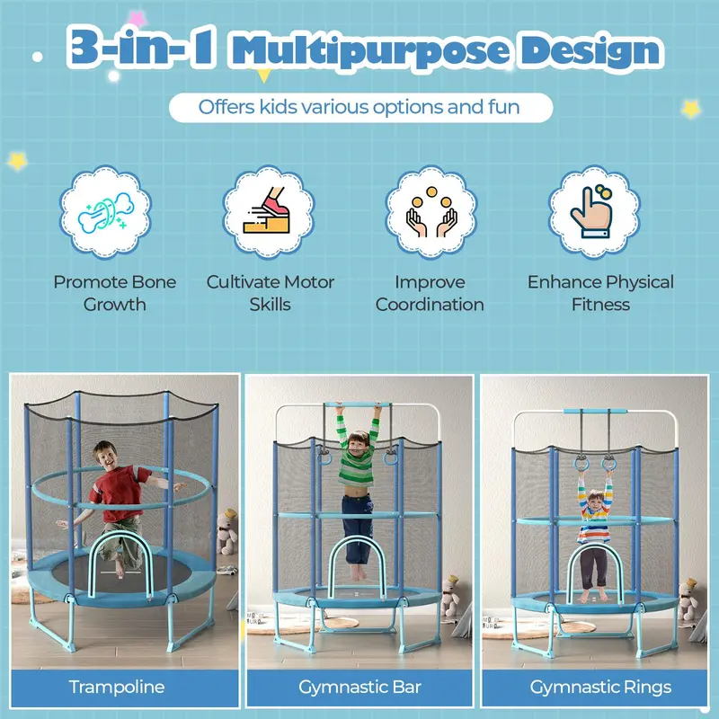 60-Inch Kids’ Trampoline with 3-in-1 Toddler-Safe Configuration