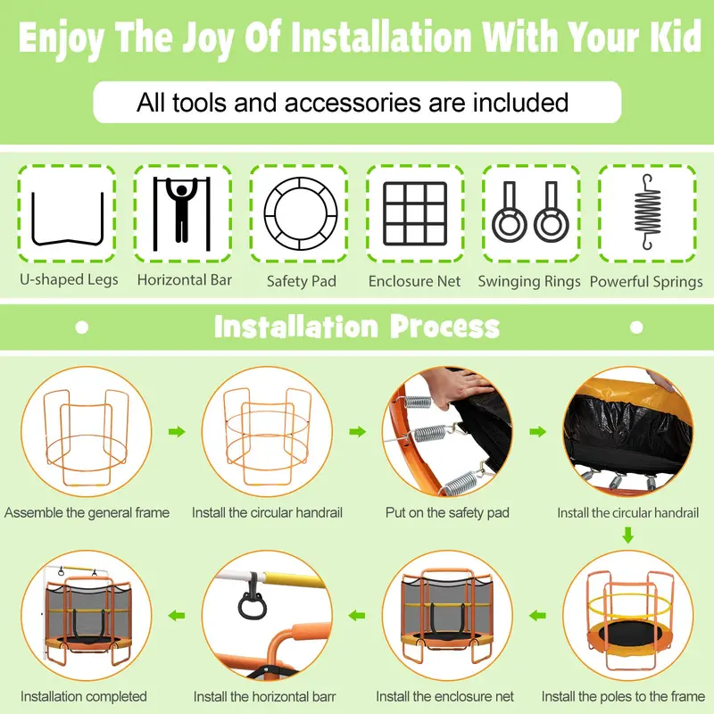 60-Inch Kids’ Trampoline with Enclosed Safety Net and Reinforced Frame