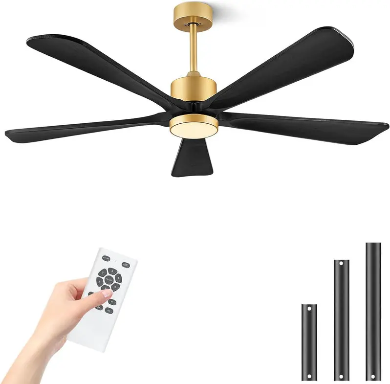 60-Inch Outdoor Ceiling Fan with Integrated LED Light and Remote – Modern DC Motor, 6-Speed Reversible, 5 Wooden Blades (Dark Brown)