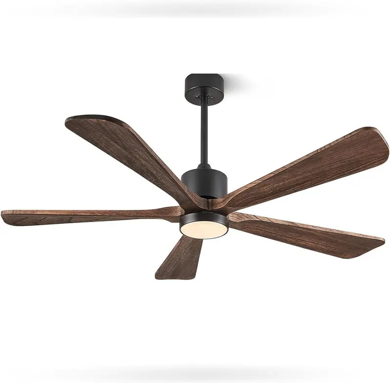 60-Inch Outdoor Ceiling Fan with Integrated LED Light and Remote – Modern DC Motor, 6-Speed Reversible, 5 Wooden Blades (Dark Brown)