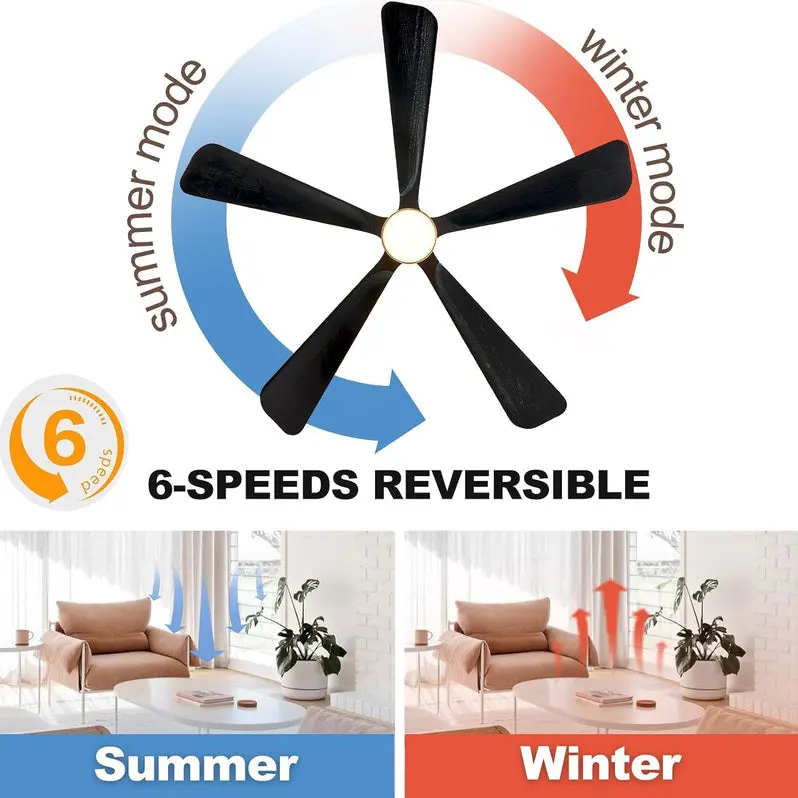 60-Inch Outdoor Ceiling Fan with Integrated LED Light and Remote – Modern DC Motor, 6-Speed Reversible, 5 Wooden Blades (Dark Brown)