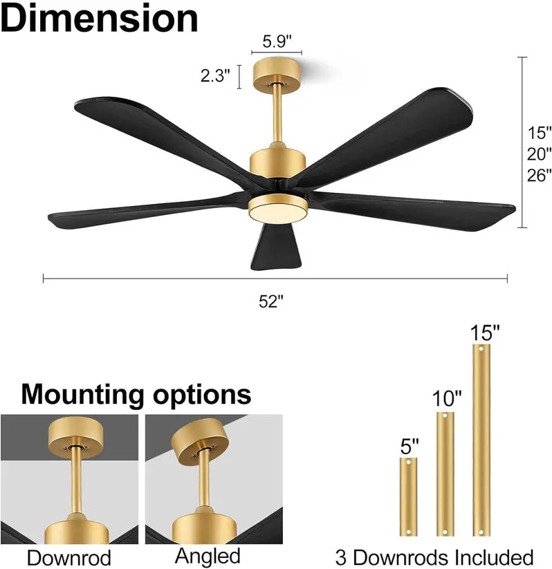 60-Inch Outdoor Ceiling Fan with Integrated LED Light and Remote – Modern DC Motor, 6-Speed Reversible, 5 Wooden Blades (Dark Brown)
