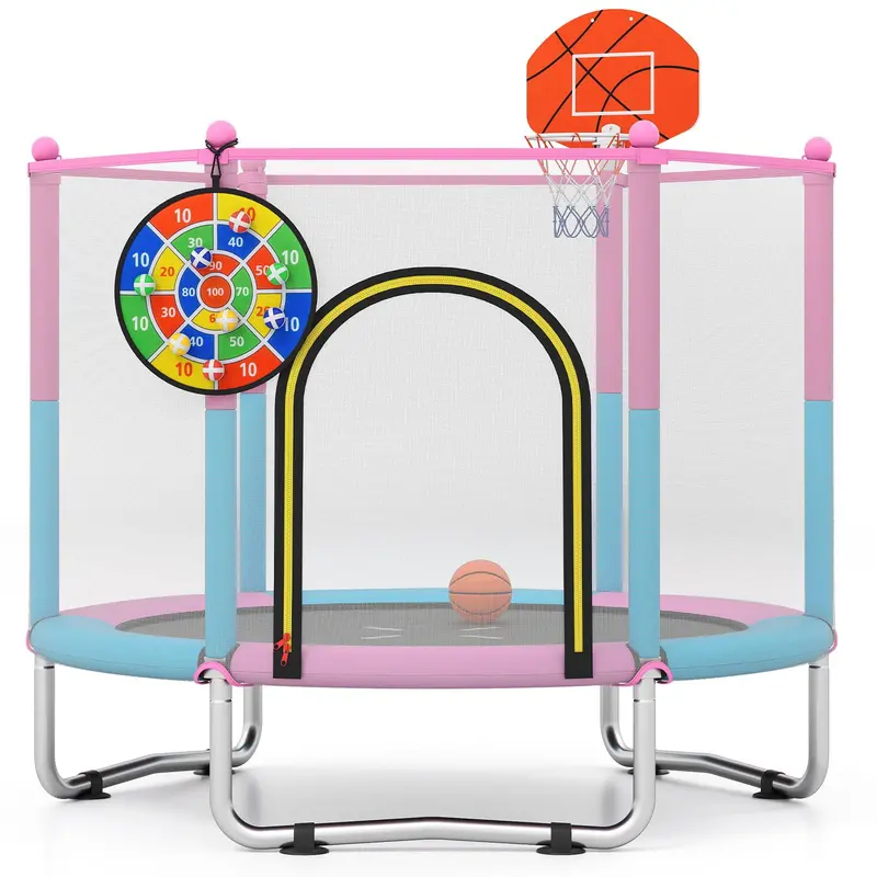 60-Inch Toddler Trampoline – Safe Recreational Bouncer with Basketball Hoop for Ages 3–6