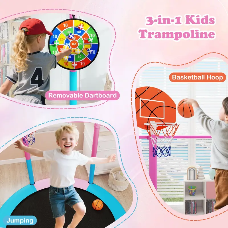 60-Inch Toddler Trampoline – Safe Recreational Bouncer with Basketball Hoop for Ages 3–6 2