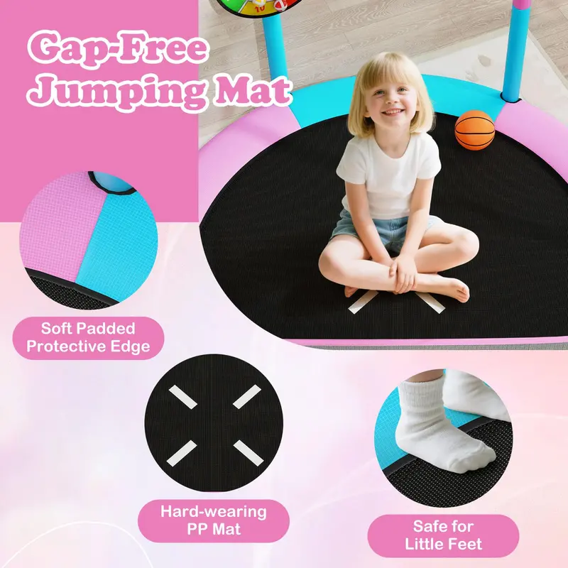60-Inch Toddler Trampoline – Safe Recreational Bouncer with Basketball Hoop for Ages 3–6