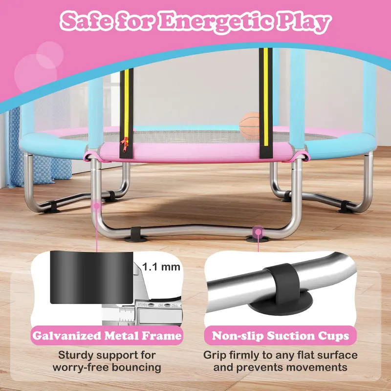 60-Inch Toddler Trampoline – Safe Recreational Bouncer with Basketball Hoop for Ages 3–6
