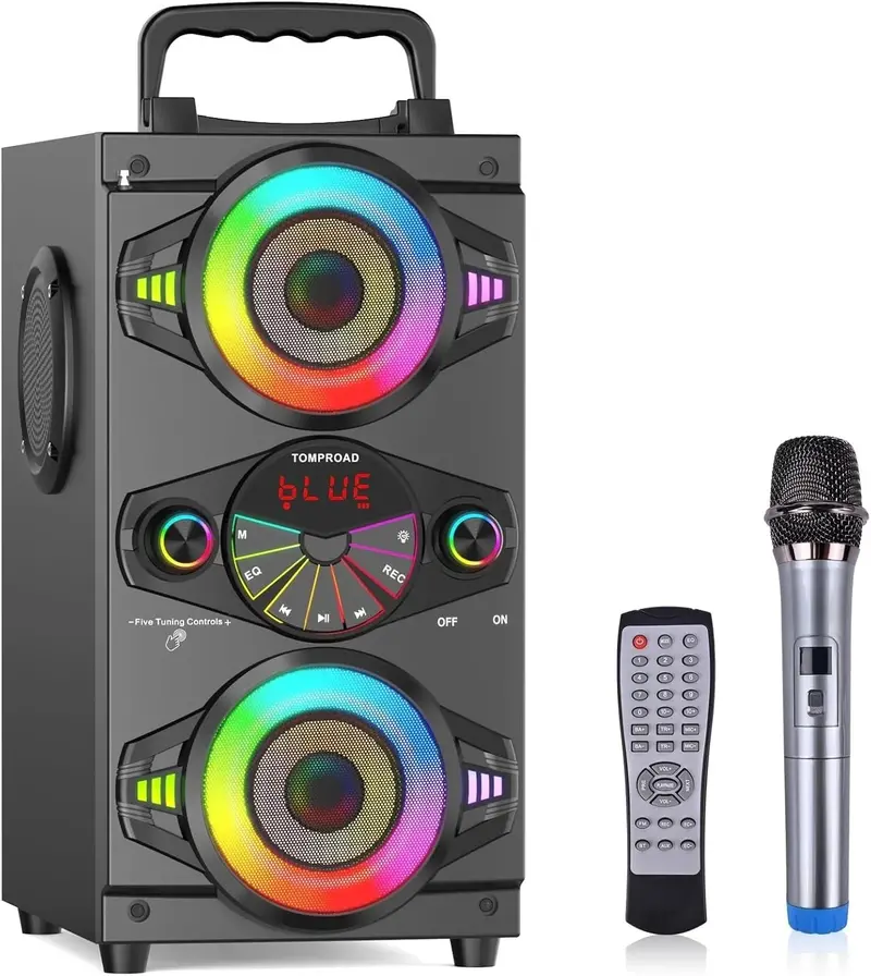 60W Bluetooth Party Speaker – Portable Outdoor Boombox with Subwoofer, LED Lights, FM Radio, Mic Input & Remote Control