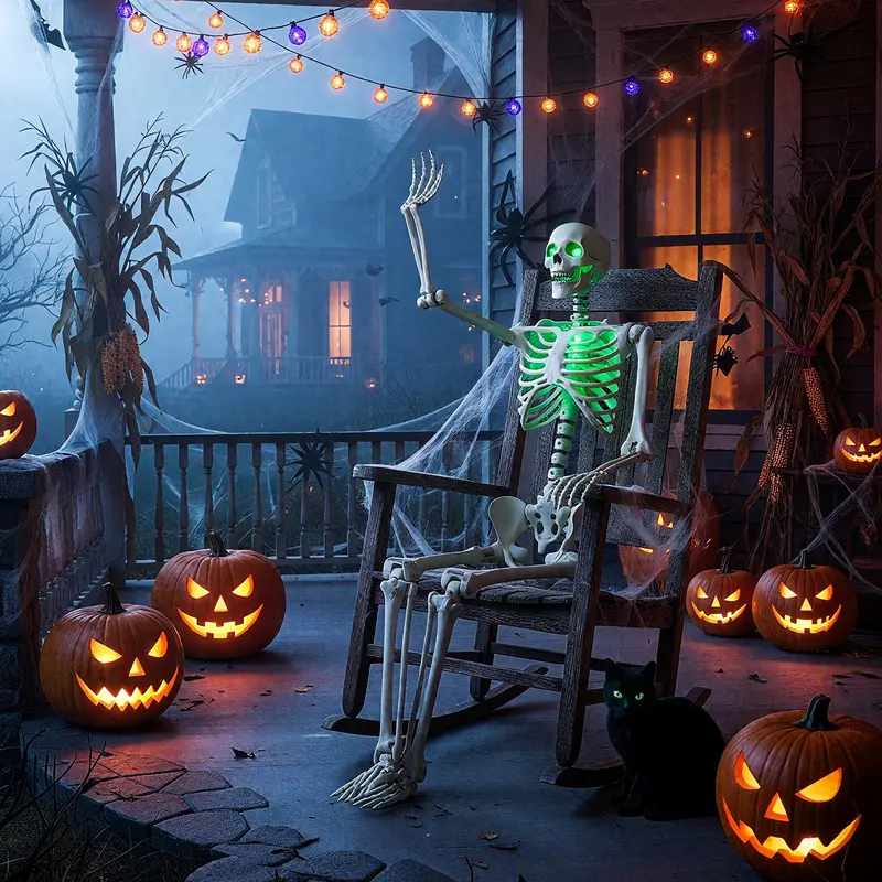 63-Inch LED-Illuminated Skeleton – Light-Up Halloween Decoration with Green Glow Effects 2