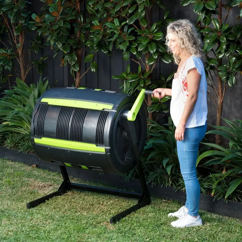 65-Gallon Dual-Chamber Compost Tumbler with Wheeled Cart Base