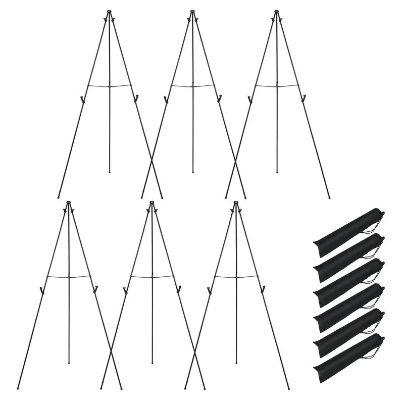 65-Inch Adjustable Metal Easel Stand Set with Card Slots and Non-Slip Rubber Feet (6-Pack)