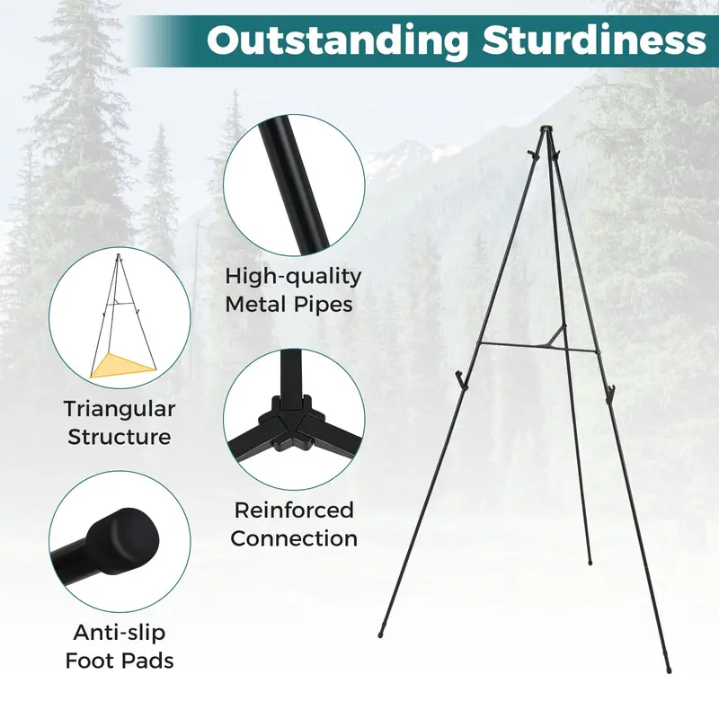 65-Inch Adjustable Metal Easel Stand Set with Card Slots and Non-Slip Rubber Feet (6-Pack)