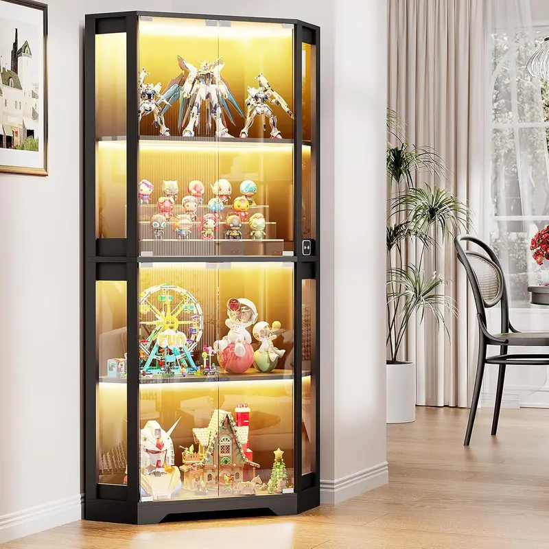 65-Inch Lighted Curio Cabinet – Glass-Door Display Case with 3-Color LED Lighting and Motion Sensor for Collectibles and Trophies 2