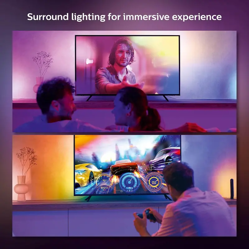 65-Inch Smart TV Light Strip – Music-Synced RGB LED Backlight with Flowing Color Effects & Game Mode