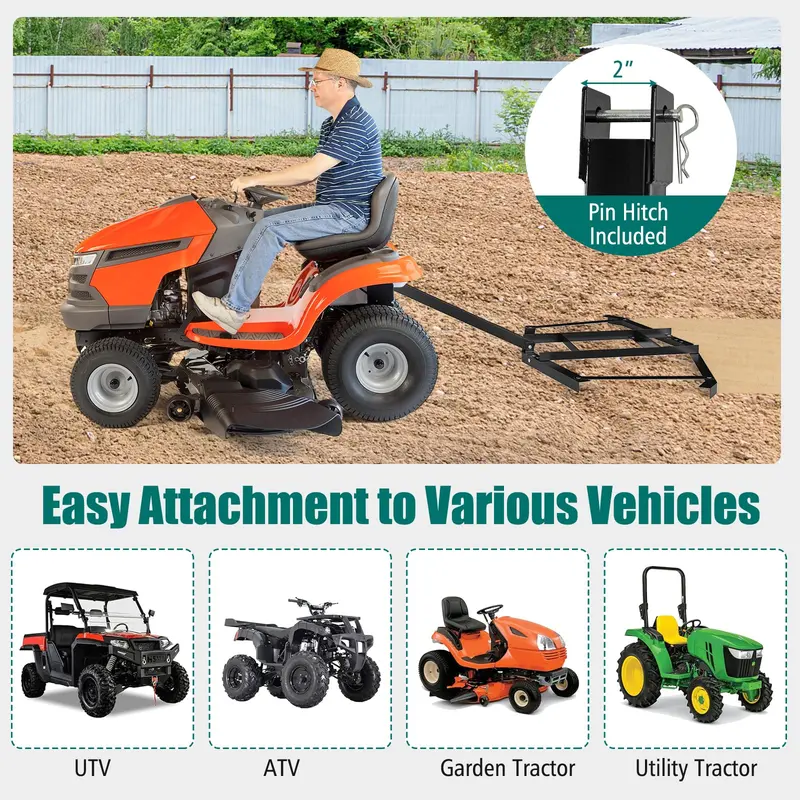 66-Inch Driveway Drag Rake – Tow-Behind Landscape Leveler with Reinforced Steel Bars 2