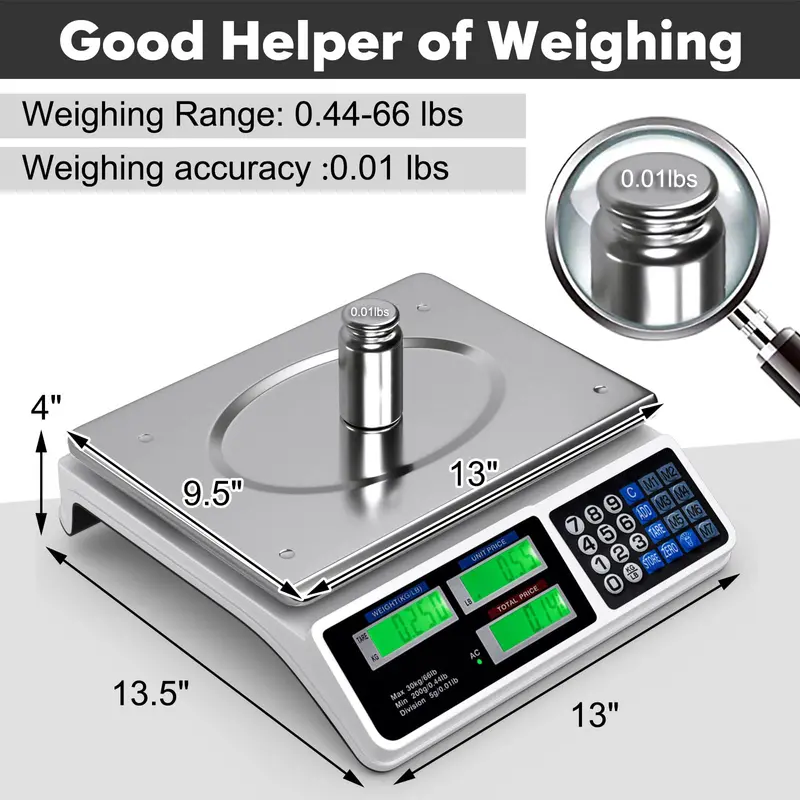 66-Pound Commercial Deli Scale with Price Computing, Counting, and Weighing Functions