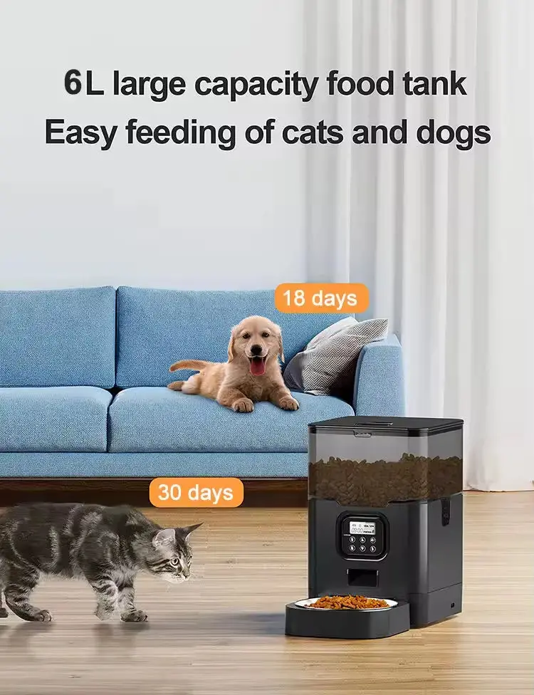 6L Automatic Cat Feeder – Stainless Steel Bowl, Timed Dispensing, Voice Recording & LCD Interface
