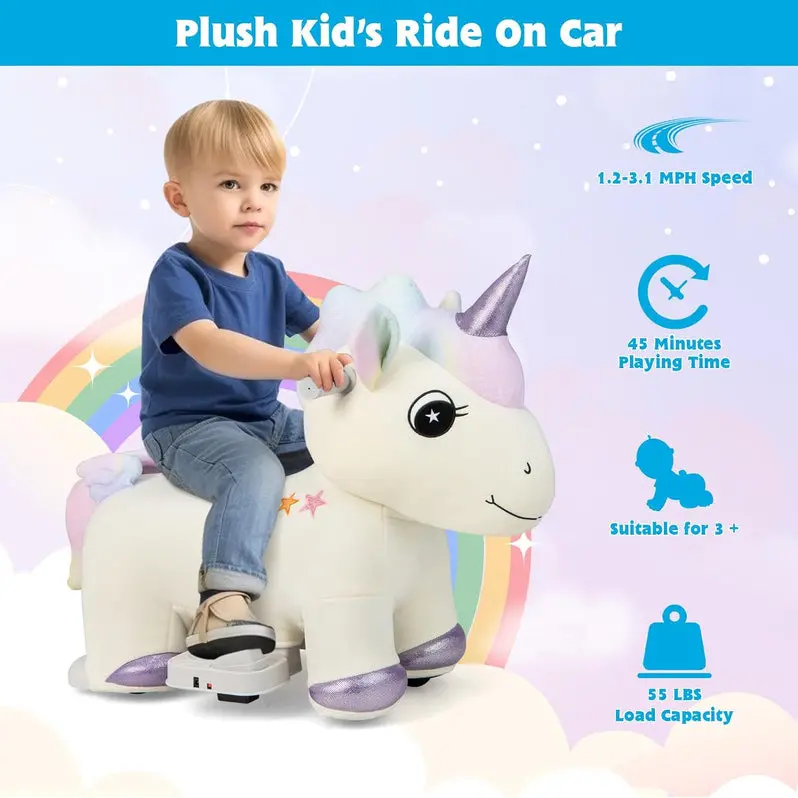 6V Battery-Powered Electric Unicorn Ride-On Animal Toy