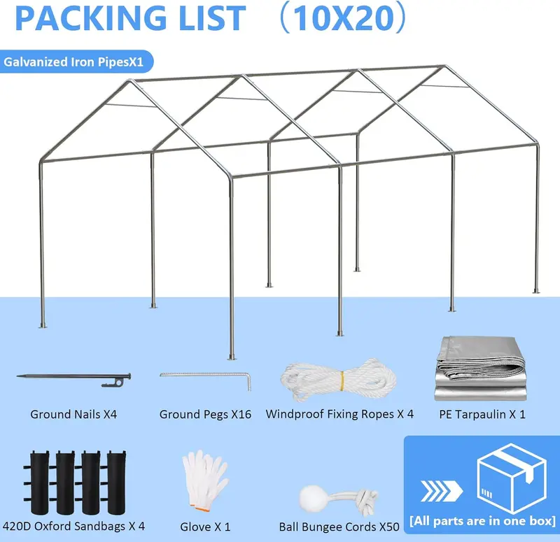 6x8 ft All-Season Portable Carport Tent – Heavy-Duty Garage with Removable Walls & Door