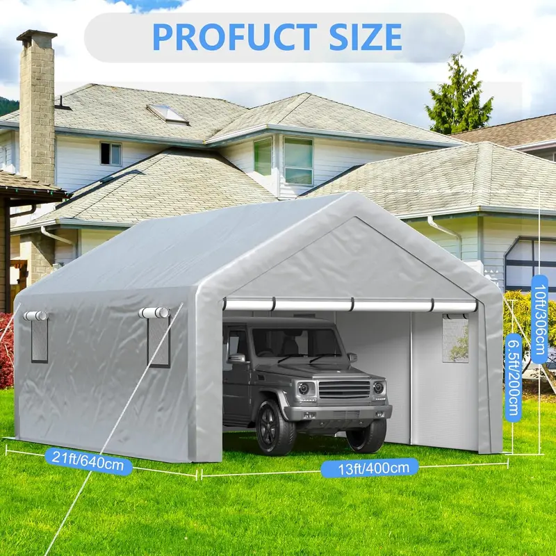 6x8 ft All-Season Portable Carport Tent – Heavy-Duty Garage with Removable Walls & Door 2