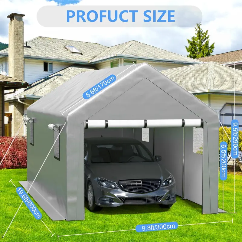 6x8 ft All-Season Portable Carport Tent – Heavy-Duty Garage with Removable Walls & Door