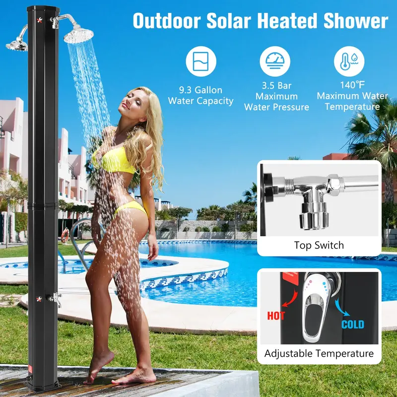 7.2-Foot Solar-Powered Outdoor Shower with Dual Swivel Heads and Dual Foot Sprays