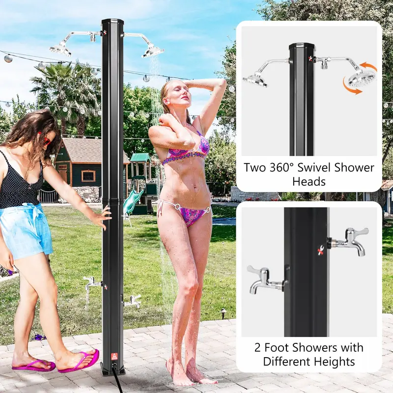 7.2-Foot Solar-Powered Outdoor Shower with Dual Swivel Heads and Dual Foot Sprays