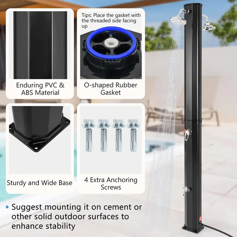 7.2-Foot Solar-Powered Outdoor Shower with Dual Swivel Heads and Dual Foot Sprays