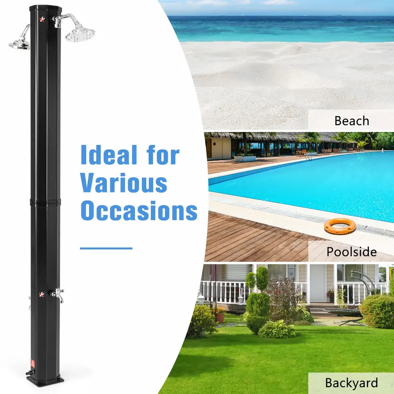 7.2-Foot Solar-Powered Outdoor Shower with Dual Swivel Heads and Dual Foot Sprays