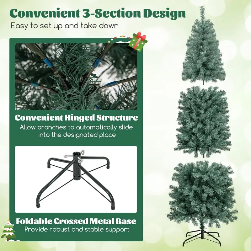 7.5-Foot Blue Slim Pencil Christmas Tree – Pre-Lit with 250 Warm White & Multicolor LEDs, 9 Lighting Modes, 724 Branch Tips