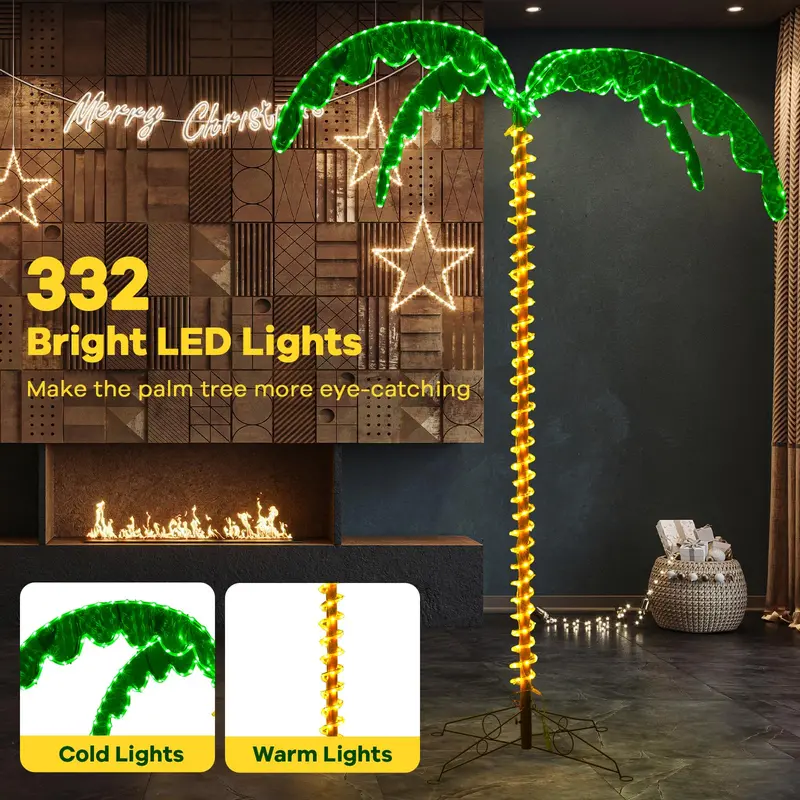 7.5-Foot Lighted Palm Tree – Tropical Holiday Decoration with 332 Warm White LED Lights