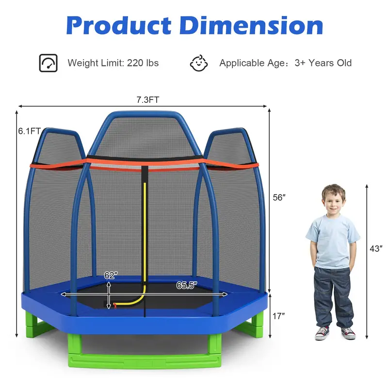 7-Foot ASTM-Certified Trampoline for Indoor & Outdoor Play