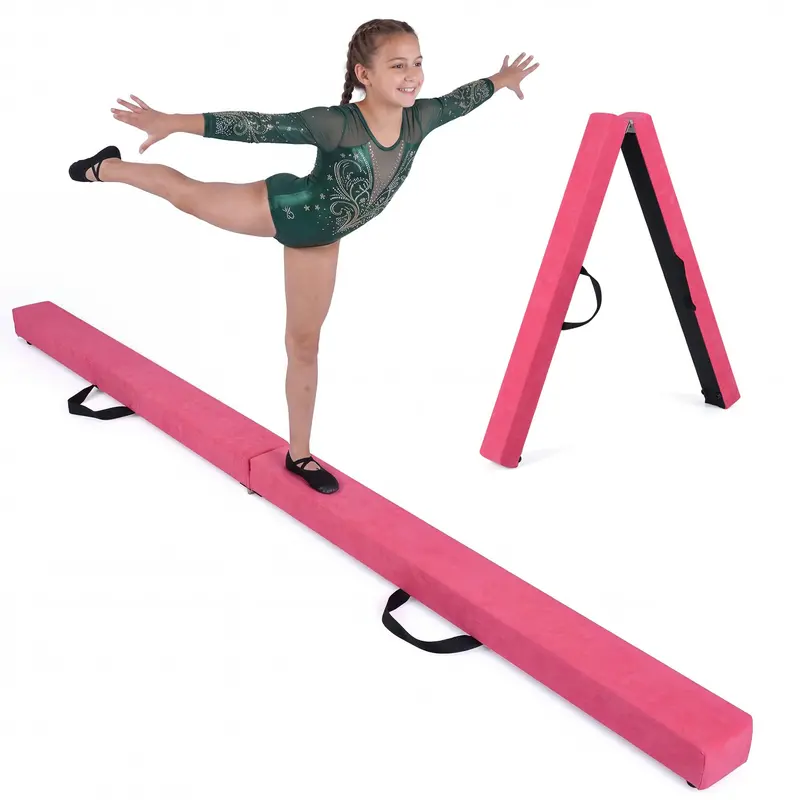 7-Foot Foldable Gymnastics Balance Beam with Non-Slip Foam Surface and Portable Design