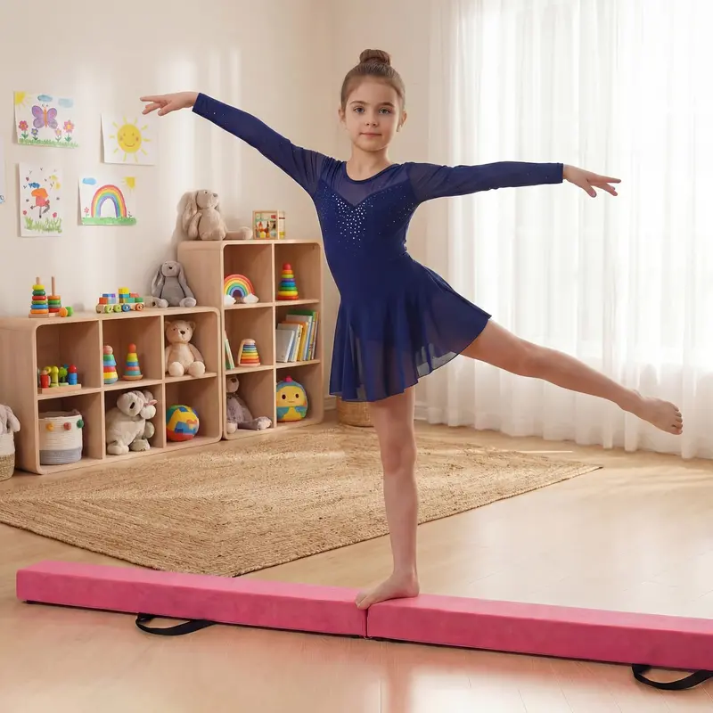7-Foot Foldable Gymnastics Balance Beam with Non-Slip Foam Surface and Portable Design 2