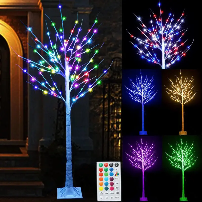 7-Foot Pre-Lit Birch-Style LED Christmas Tree with Remote-Controlled Colors