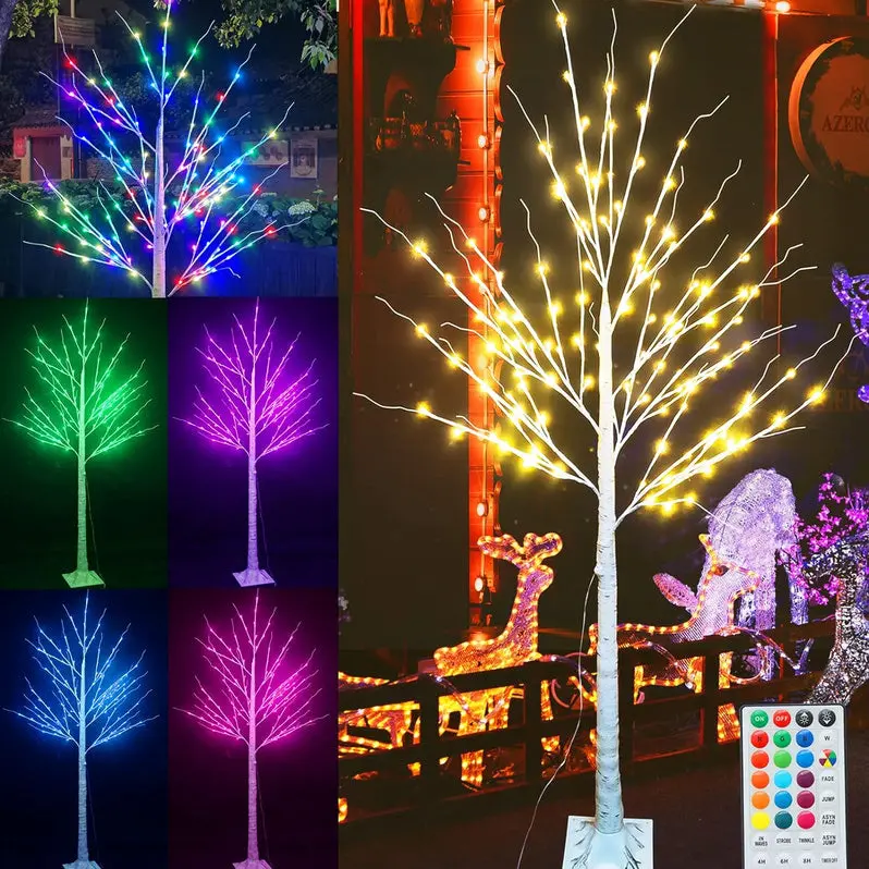 7-Foot Pre-Lit Birch-Style LED Christmas Tree with Remote-Controlled Colors