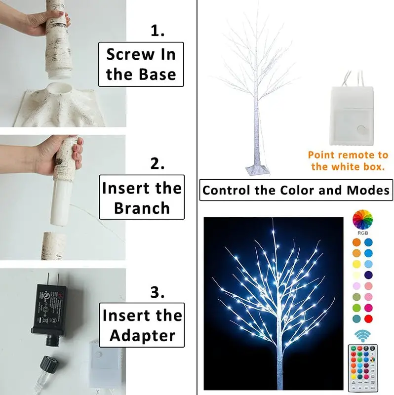 7-Foot Pre-Lit Birch-Style LED Christmas Tree with Remote-Controlled Colors