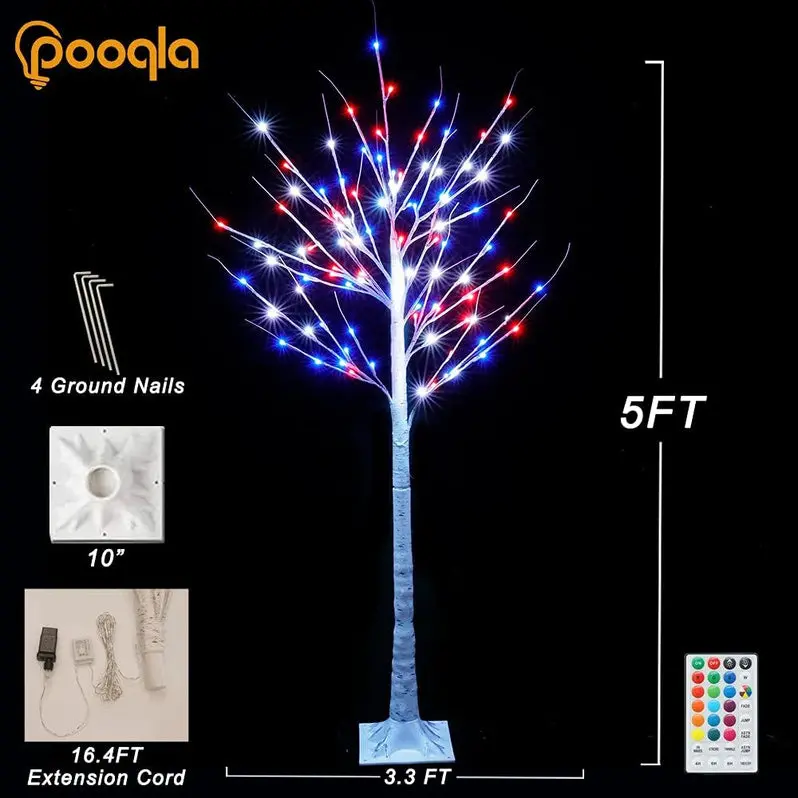 7-Foot Pre-Lit Birch-Style LED Christmas Tree with Remote-Controlled Colors