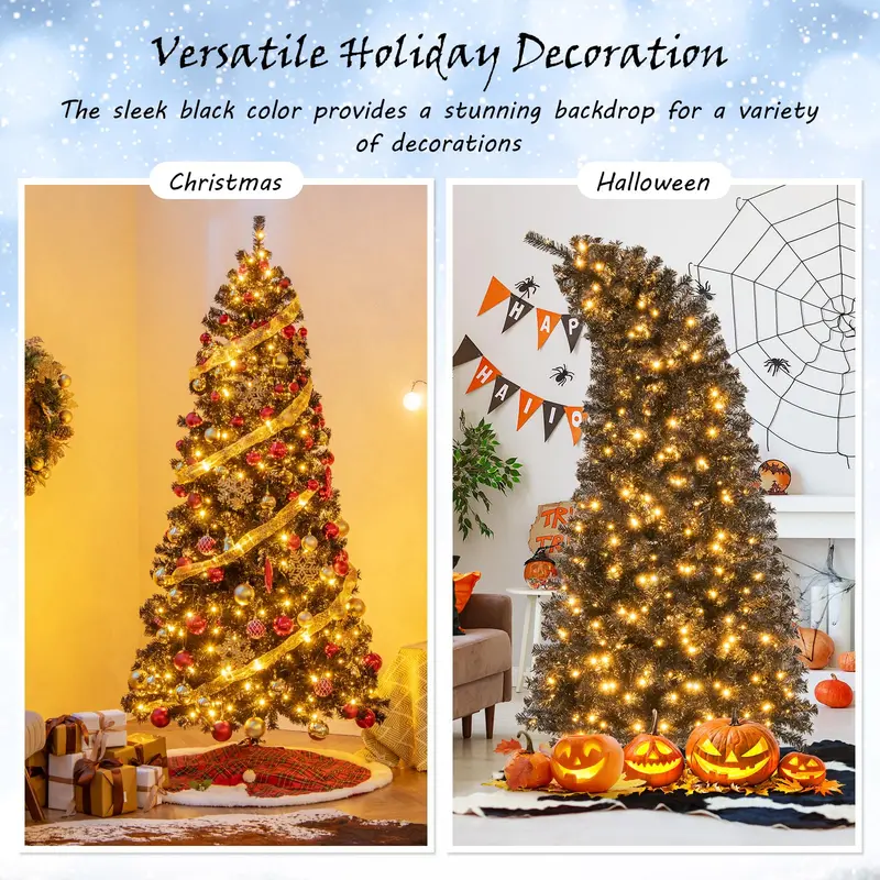 7-Foot Pre-Lit Black Halloween Tree – Bendable-Tip Artificial Tree for Spooky Seasonal Decor 2