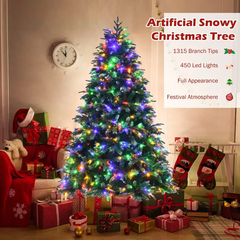 7-Foot Pre-Lit Realistic Snow-Flocked Artificial Christmas Tree with 450 Color-Changing LEDs & 11 Flash Patterns 2