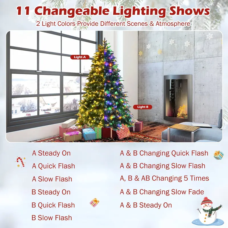 7-Foot Pre-Lit Realistic Snow-Flocked Artificial Christmas Tree with 450 Color-Changing LEDs & 11 Flash Patterns