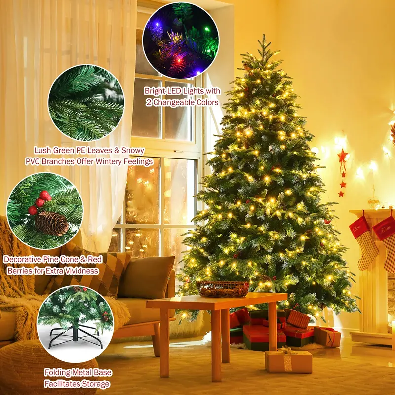 7-Foot Pre-Lit Realistic Snow-Flocked Artificial Christmas Tree with 450 Color-Changing LEDs & 11 Flash Patterns