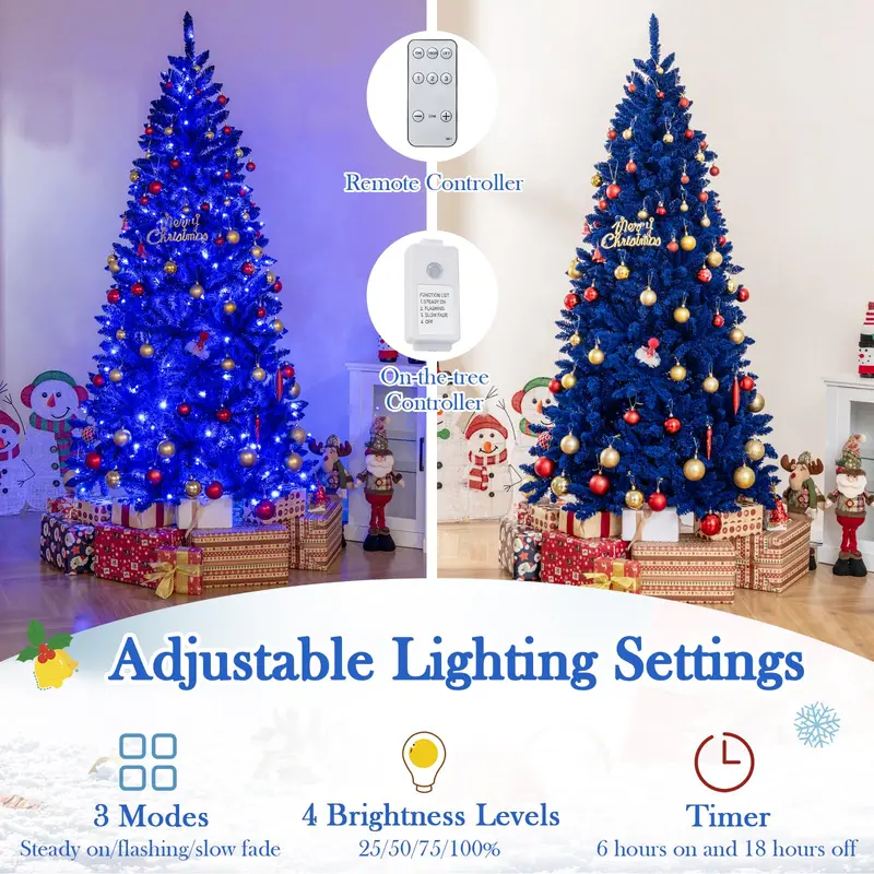 7-Foot Pre-Lit Royal Blue Snow-Flocked Christmas Tree with 340 Warm LED Lights 2