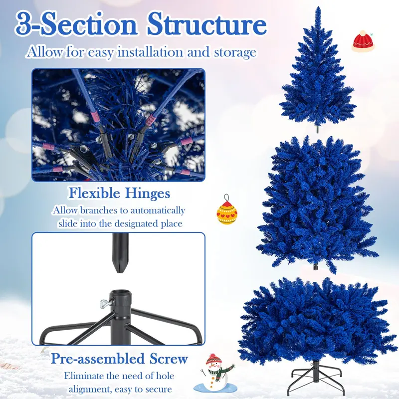 7-Foot Pre-Lit Royal Blue Snow-Flocked Christmas Tree with 340 Warm LED Lights